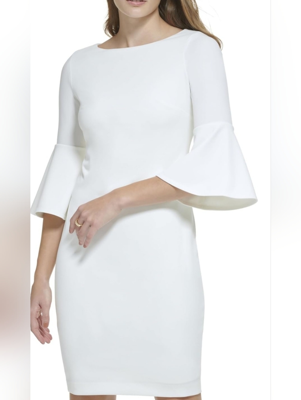 Calvin Klein Cream Bell-Sleeve Sheath Dress